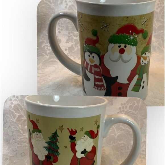 Christmas Santa Penguin Snowman Coffee Tea Cocoa Collector Holiday 2 Mug Set - Picture 11 of 11